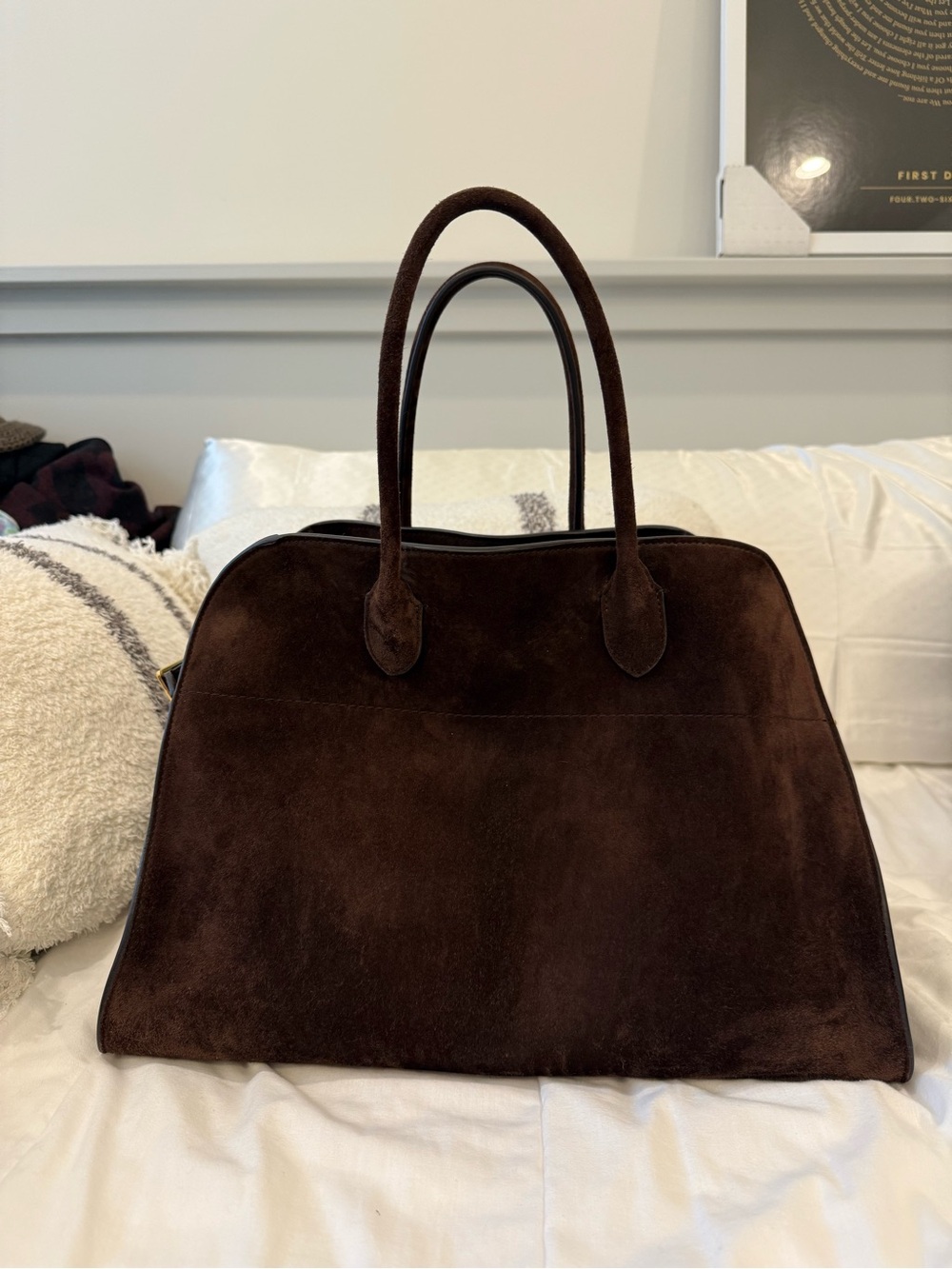 The Row Margaux 15 Mocha Brown Suede Tote